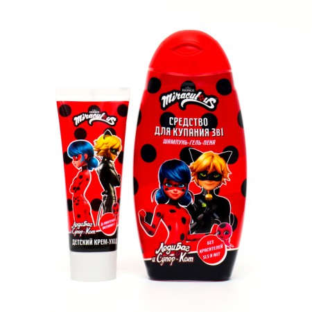 Gift set of Lady Bug and Super Cat: bathing 3B1, 300 ml + cream-cream, 75 ml-1
