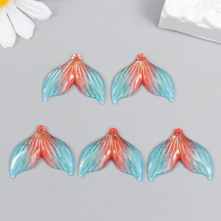 Decor for creativity plastic "Tail of a mermaid with golden lines" orange-blue 3x2.4 cm-2