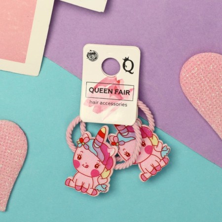 Hair gum "Gloss" (set 2 pcs) Unicorn fun, 3 cm, pink