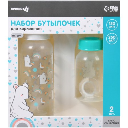 A set of bottles for feeding "Teddy Bear" 150 and 250 ml, Basic series, straight, mix-13
