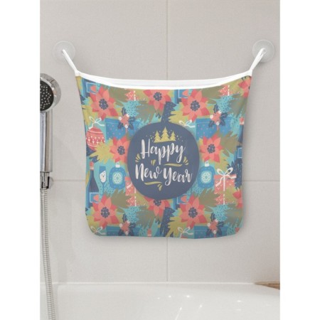 Organizer in a bath on suction cups "New Year's Celebrations", for storing toys and trifles, size 33x39 cm