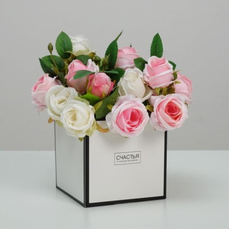 Gift box for flowers with PVC lid, packaging, “Happiness in every moment”, 12 x 12 x 12 cm-2