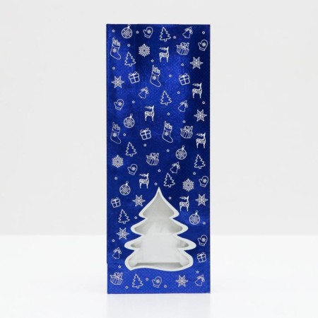 Paper packing pack "Christmas tree", blue with a window, 10 x 6 x 26 cm-1