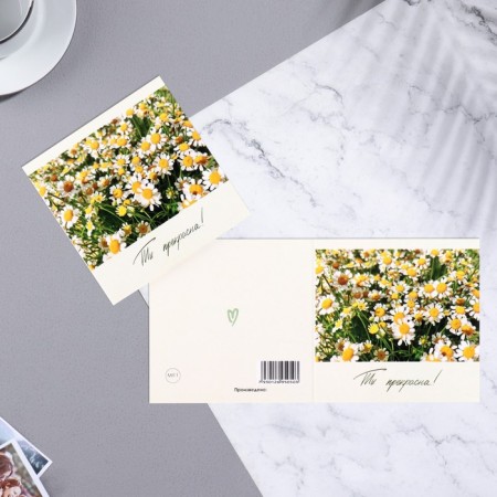 Mini-postcard "You are beautiful!" chamomile, 7.5x7.5 cm-1