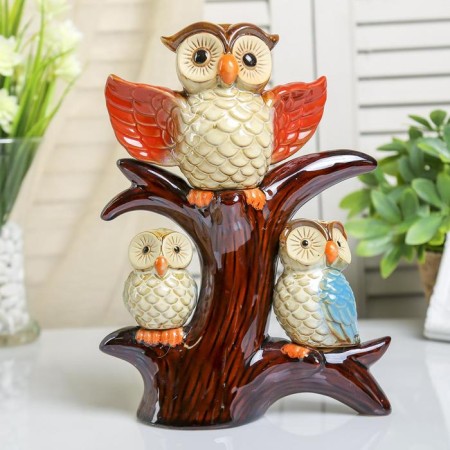 Souvenir Ceramics "Three owls on a tree" 24.5x19x6.5 cm