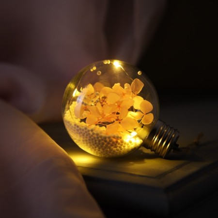 Christmas ball "Pink flowers", batteries, 5 LED, glow warm white