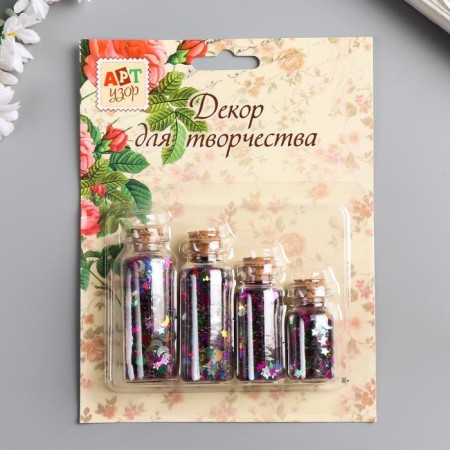 Set 4 bottles with glitter "Stars Brill" 7.5/6.5/5.5/4.5 cm, volume: 20/15/10/7 ml