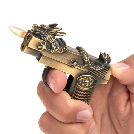 Gas lighter "Pistol with a dragon", with a laser, Piezo, 1.8 x 7.2 x 9.5 cm-5