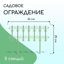 Decorative fence, 25 × 180 cm, 5 sections, plastic, light green, 