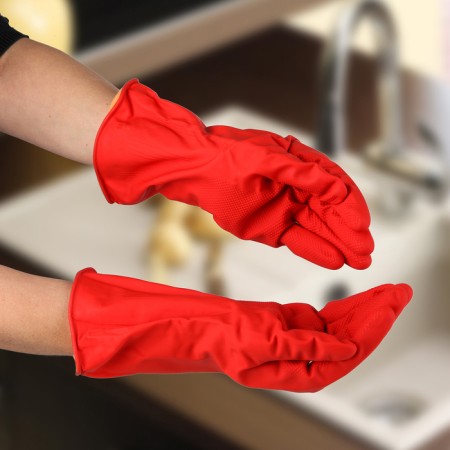 Rubber domestic gloves with a shade of the share, size l, 85 gr, red color