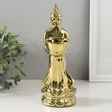Ceramics candlestick for 1 candle "Buddha" d = 4 cm gold 8x11x22.5 cm-1