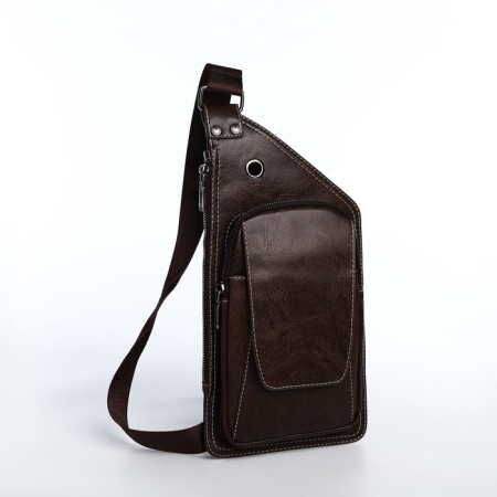 Male sling bag made of artificial leather, dark brown color-1