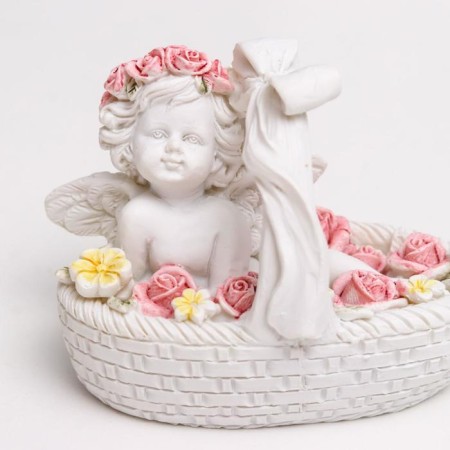 Polystone souvenir "Snowty angel in a pink wreath, in a basket with flowers" 6.5x8x5 cm-4