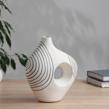VAZA Ceramics Table "Picasso" (manual painting) strips hole, 23x20 cm, black and white 10455-1