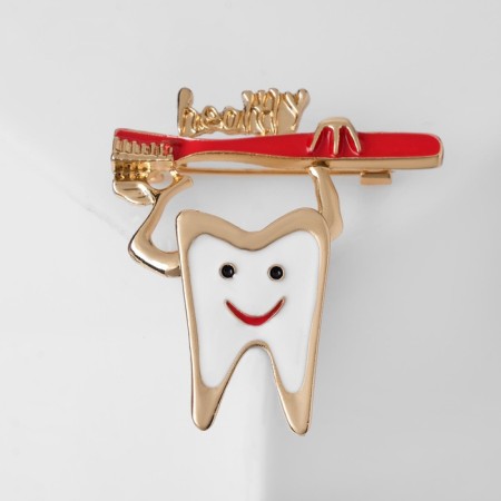 Brooch "Tooth" with a brush, the color is red-white in gold-2
