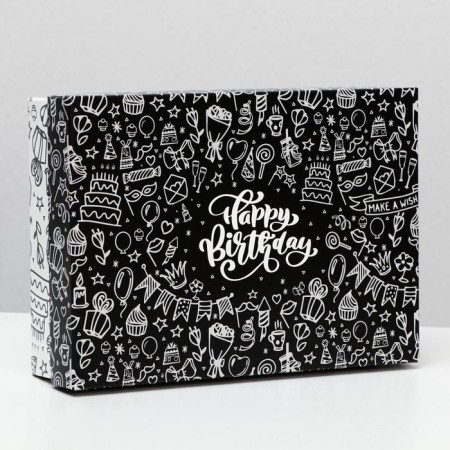 Gift box team "Happy Birthday", black and white, 21 x 15 x 5.7 cm