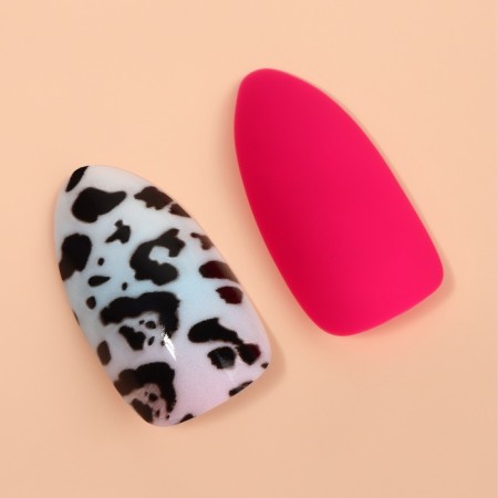 Leo patching nails, 12 pcs, with glue plates, almond shape, black, pink-2