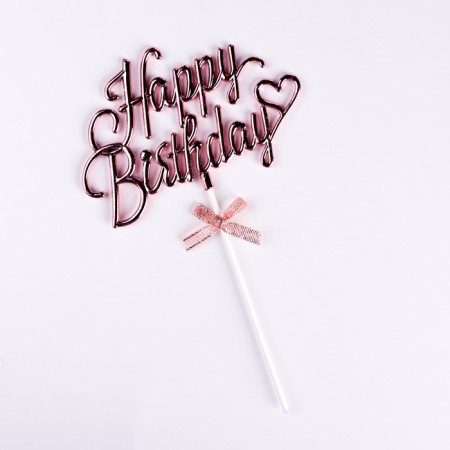 Topper "Happy Birthday", pink, with a bow, give beautifully-2