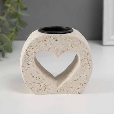 Gypsum candlestick, 1 candle "heart in stone" d = 3.8 cm 5x9.6x8.5 cm-2