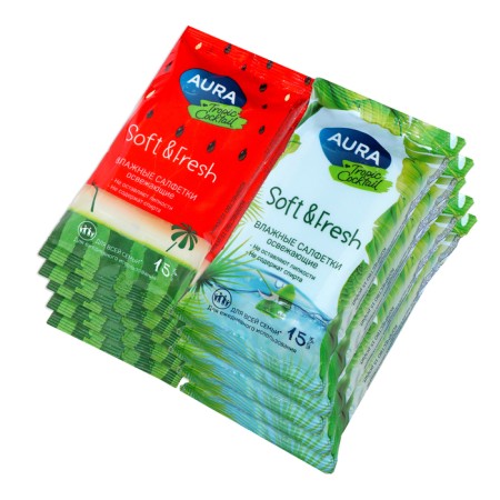 Wet Aura Tropic Cocktail Refreshes, 10 packages of 15 pcs