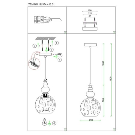 STL LUCE Sus. SL374.413.01. Bacineto. 1x40 W, E27, 20x20x28 cm, black color-9