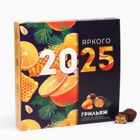 New Year! Grillage sweets “Bright 2025” with peanuts, raisins, orange and honey, in the box, 135 g.-1