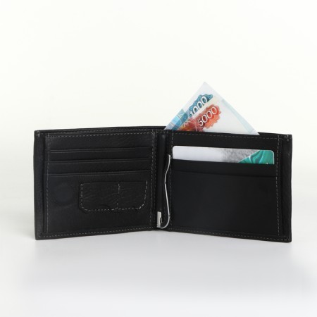 Male purse for magnet, clip for bills, separation for SIM cards, black color-4