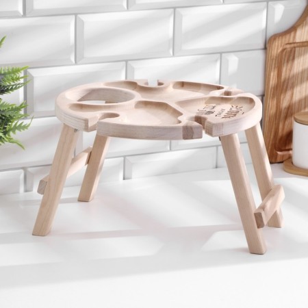 A tablet table with a menage and folding legs "Better you is only wine" d = 30x2 cm, birch-1