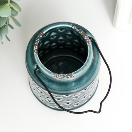 Ceramics candlestick for 1 candle "Lantern. Rombs" Green 9x9x12 cm-3