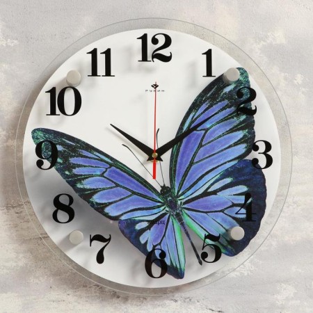 Wall clock, interior: animal world, "butterfly", d-21 cm, silent