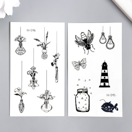 Tattoo on the body phosphorus "lighthouse/vases" mix 6x10.5 cm