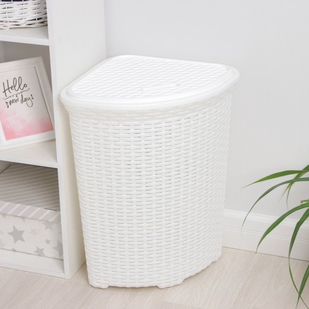 Corner underwear basket with a rattan lid, 60 l, 40 × 40 × 58 cm, white color-8