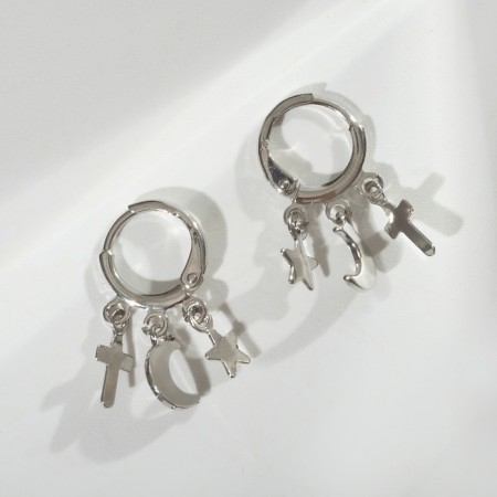 Earrings Metal "keychain" Cross, color silver-1