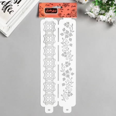 Tencil of border plastic "Flower branch" Plastic "Plastic, 11x32 cm-3