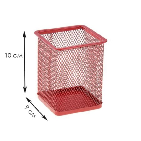 A glass for writing accessories, square, metal mesh, red-1