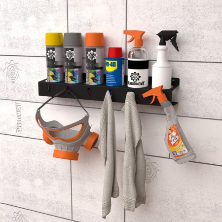 Ban holder, wall -mounted, with hooks, black