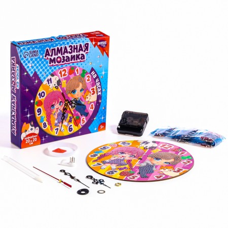 Diamond mosaic for children with partial filling on the watch "Kids", 20 x 20 cm-1