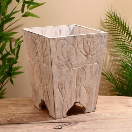 Kashpo "Flowers" 24x24x30 cm, Albeye tree, light brown