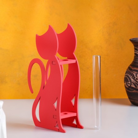Wooden Kashpo 13 × 5.2 × 24.5 cm with 1 flask "cat", pink give beautifully-3