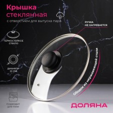 Glass cover for pans and pots “Dolyana”, D = 22 cm, stainless rim, plastic handle