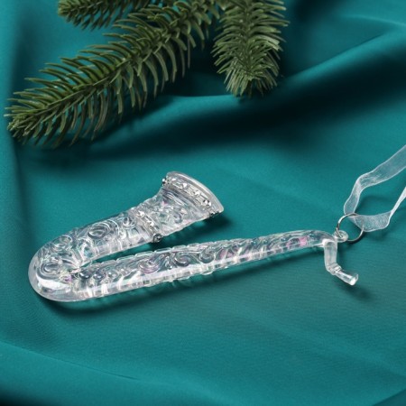 Christmas tree decoration "Saxophone" 12x4 cm, transparent overflow-1