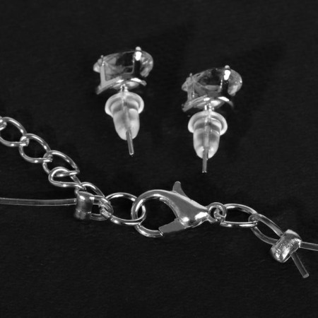Set 2 objects: earrings, pendant “on the fishing line” Drip, white color in silver, 35cm-1