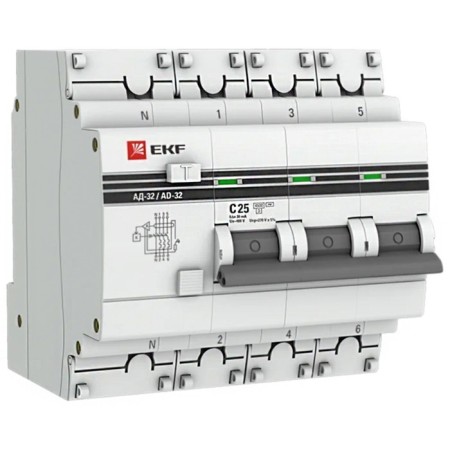 The circuit breaker automatic differential current 4P (3p+N) C 25a 30a type AC 4.5ka AD-32 Protection 270V Electron. Proxima EKF DA32-25-30-4P-PRO