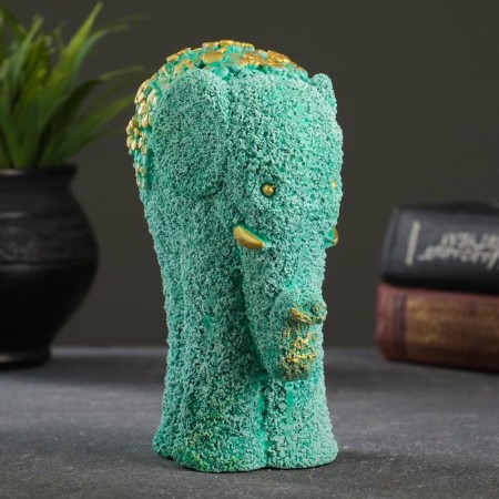 Figure "Elephant from flowers" turquoise with gilding 18x12x10cm-1