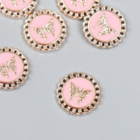 Decor for creativity plastic "Butterfly in the circle" pink, gold 0.3x1.8x1.8 cm