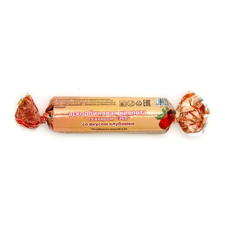 Ascorbic acid with sugar with the taste of strawberries ecotex, 30 packages of 10 tablets-2