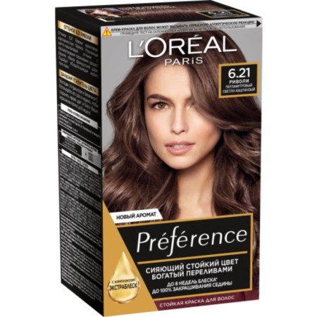 Hair dye L’Oreal Preference Recital "Rivoli", tone 6.21, light brown pearl