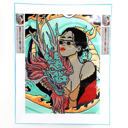 Diamond mosaic with a partial filling "Girl with a Dragon" without a frame 30x40 cm-2
