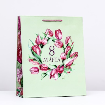 Gift package "March 8", green, 26 x 32 x 12 cm
