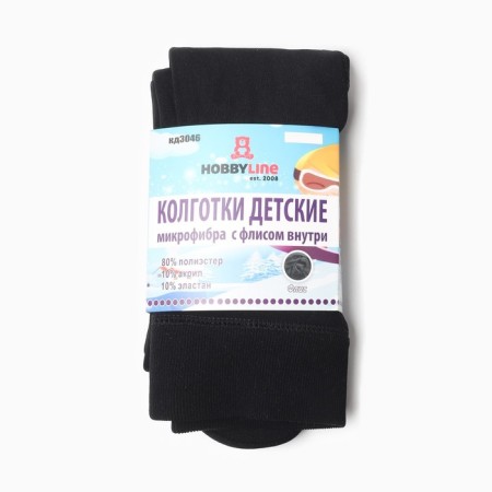 Pantyhose children's microfibers with fleece inside, color black, height 122-134 cm (7-9 years)-4